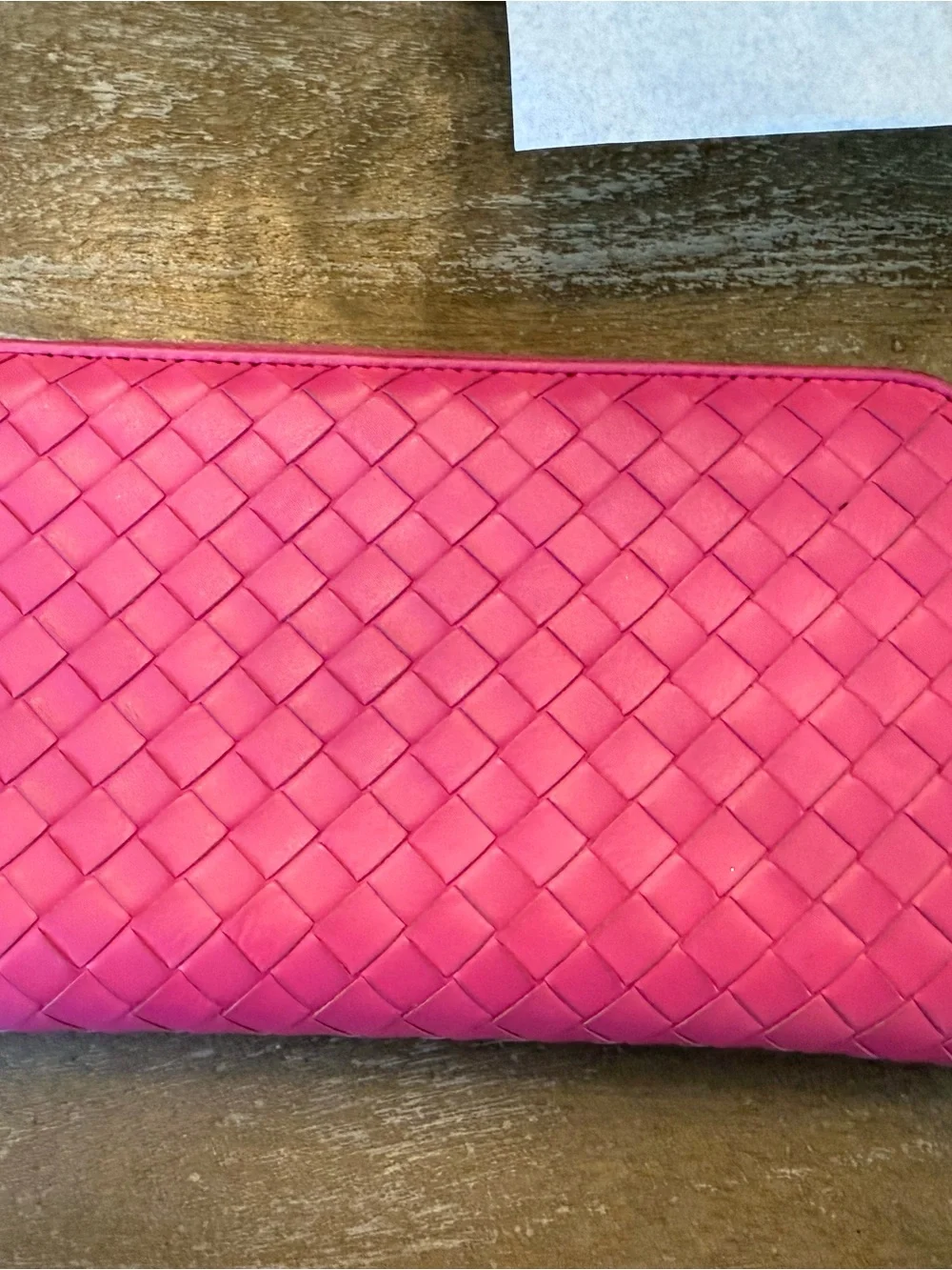 Bottega Veneta Hot Pink Intrecciato Leather Zip Wallet